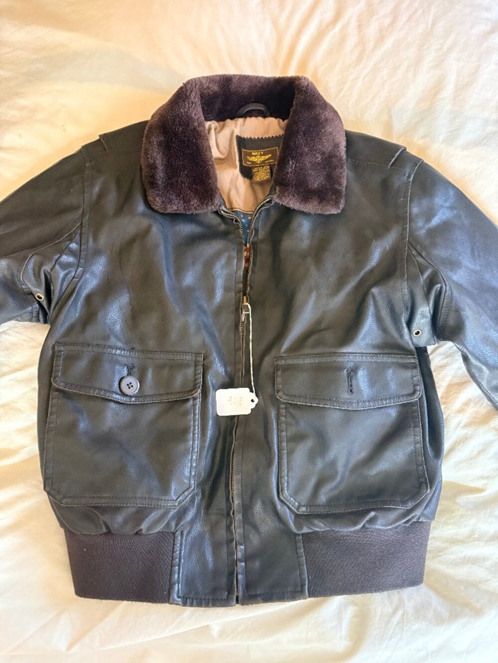Landing Leathers - Big Boys Navy G-1 Faux Leather Kids Flight Bomber Jacket